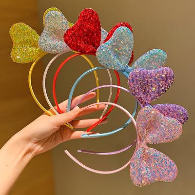 6pcs of Fashionable Multi-Color Sequined Large Bow Headbands Suitable for Girls As Gifts