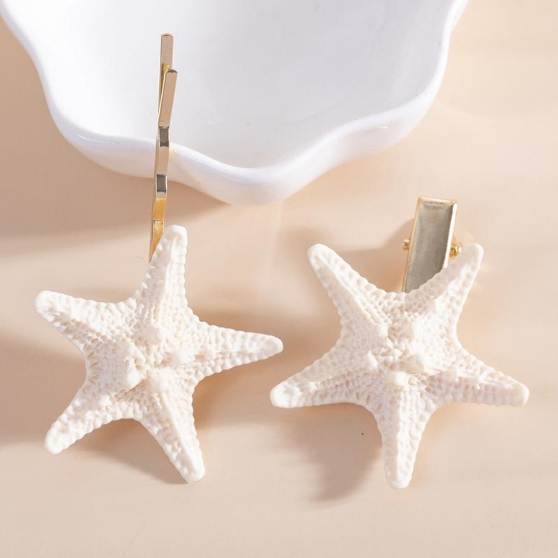 2pcs Natural Sea Star Hair Clip For Women Lightweight Design Hairpin For Beach Vacation Wedding Party Everyday Outfit