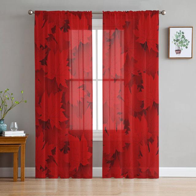 Happy Canada Day Streifen-Ahornblatt-Tüll-Voile-Vorhänge für Schlafzimmer, Fenstervorhang für Wohnzimmer, transparente Vorhänge, Organza-Vorhänge