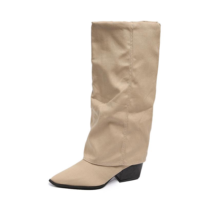 Fashion Elegant Knee High Chelsea Boots for Women Pointed Toe Chunky High Heels Shoes Woman Autumn Winter Fashion Long Boots Plus Size