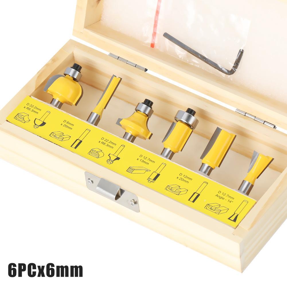 

12-Piece Set Of 1/4 Handle Woodworking Cutter Set, Trimming Machine Cutter Head, Bakelite Milling Engraving Machine Milling Cutter, Trimming Cutter 6-Piece Set of 6 Handles Yellow