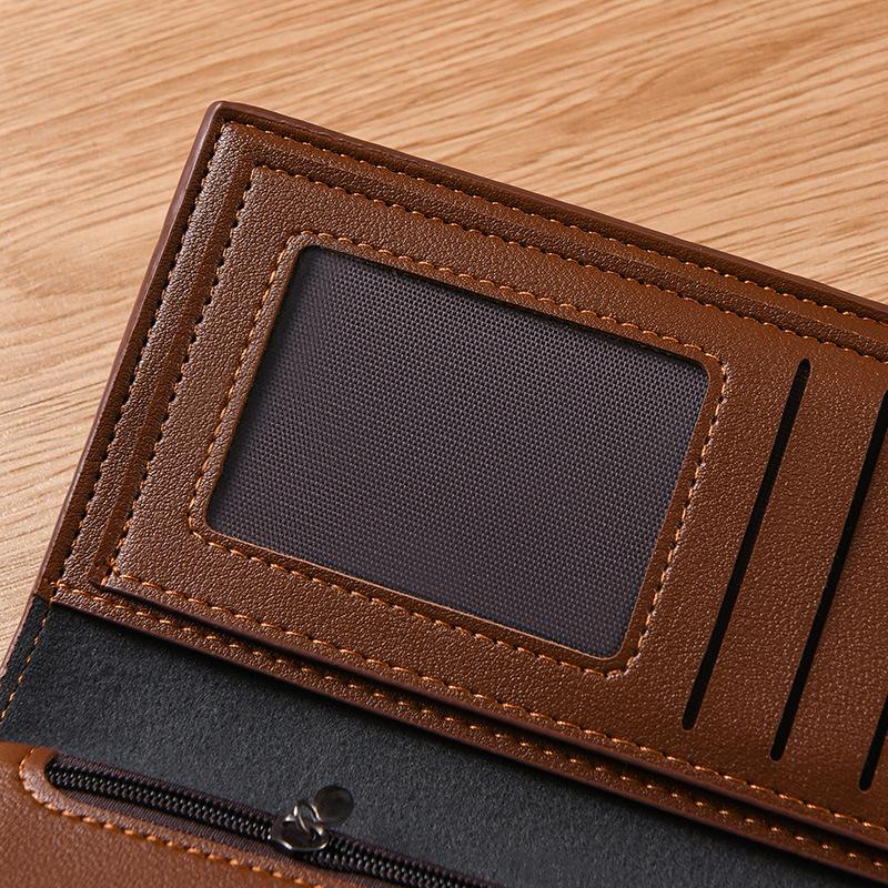 Men’s PU Leather Long Wallet RFID Card Holder Zipper Coin Pocket Multiple Card Slots ID Photo Holder Bifold Wallet Large Capacity Slim Purse