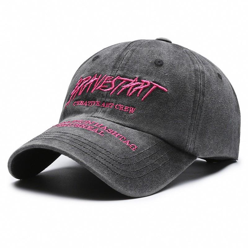 Unisex Distressed Embroidered Cotton Baseball Cap with Soft Brim for Sun Protection