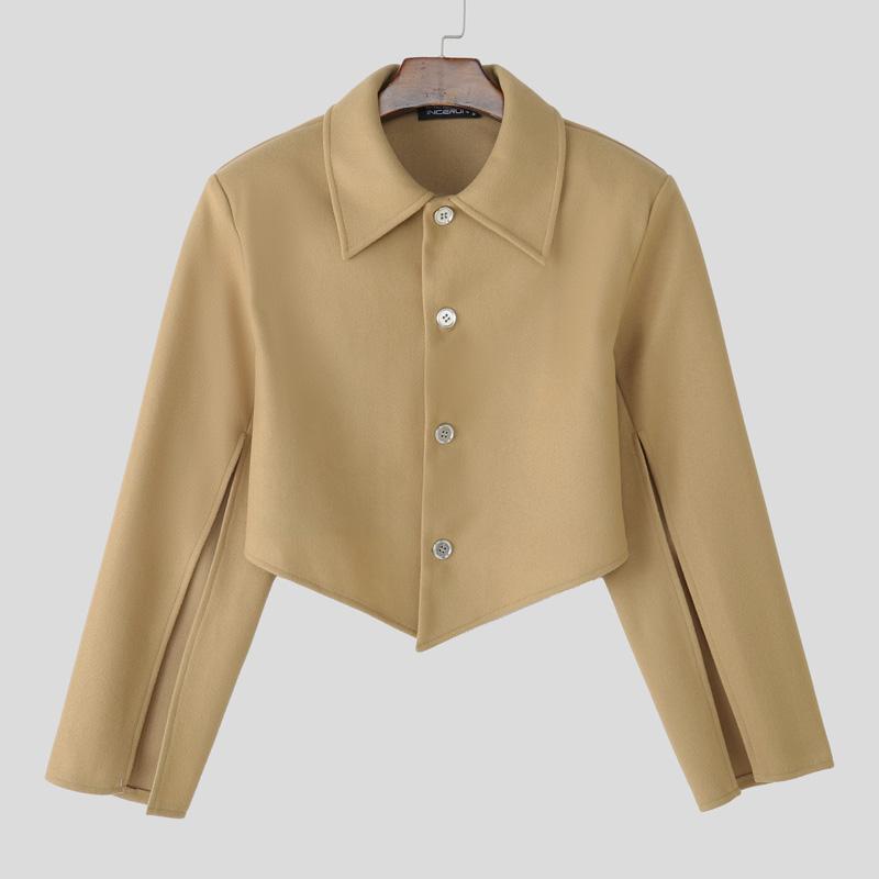 INCERUN Men Lapel Neck Splits Long Sleeve Irregular Cropped Loose Blazer Coats