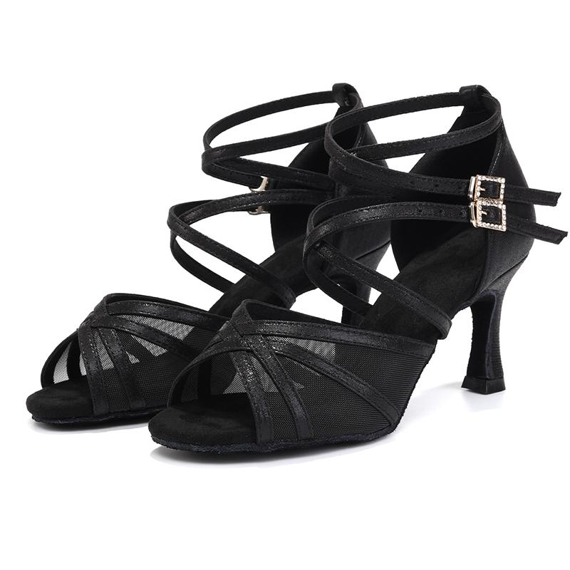 

High Heel Women Latin Dance Shoes Soft Soled Dancing Shoes Ballroom Salsa Tango Shoes Heeled 7cm 34 чёрный