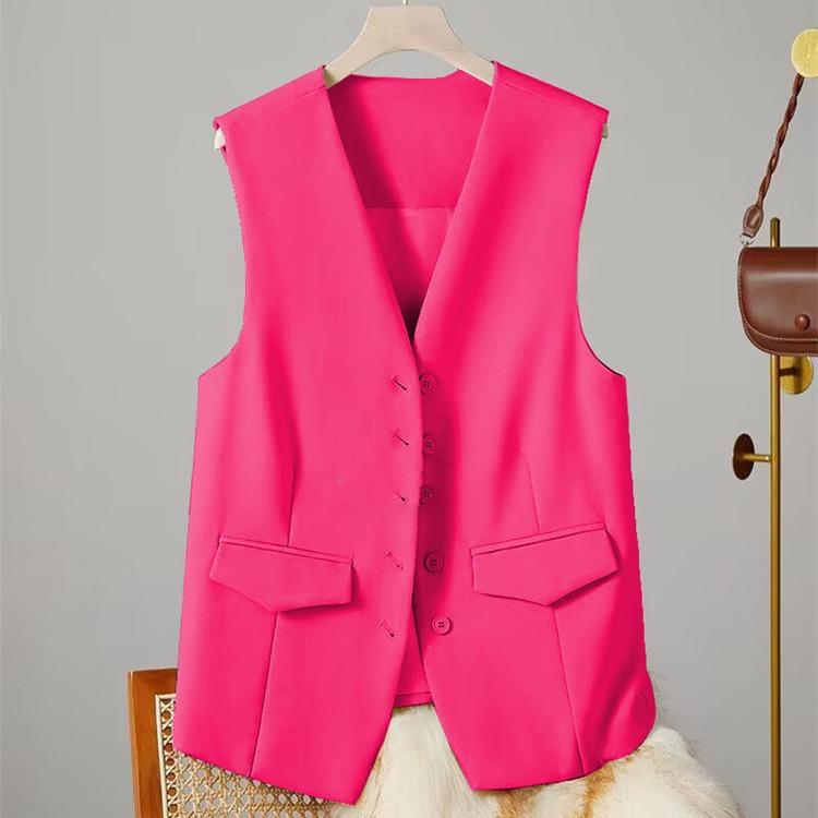 Vest Women Sleeveless Jacket Waistcoat V Neck Single Breasted Tops Outerwear Spring Summer Female Office Lady Vintage Coat