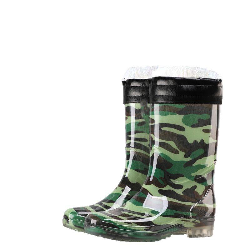 Rain Shoes Medium Tube Camouflage 36-46 Labor Insurance Rain Shoes Waterproof and Non-slip Men's and Women's Shoes Warm Water Shoes Glue Shoes Men's