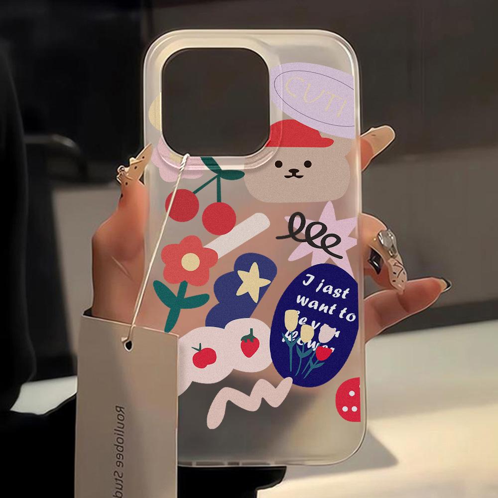 Mobile Phone Cases for iPhone 11 13 15 Pro Max 12 14 Pro Max Case iPhone 16 15 Plus 13 Pro 12 Mini 13 Mini Frosted Texture Painted Cartoon Flowers