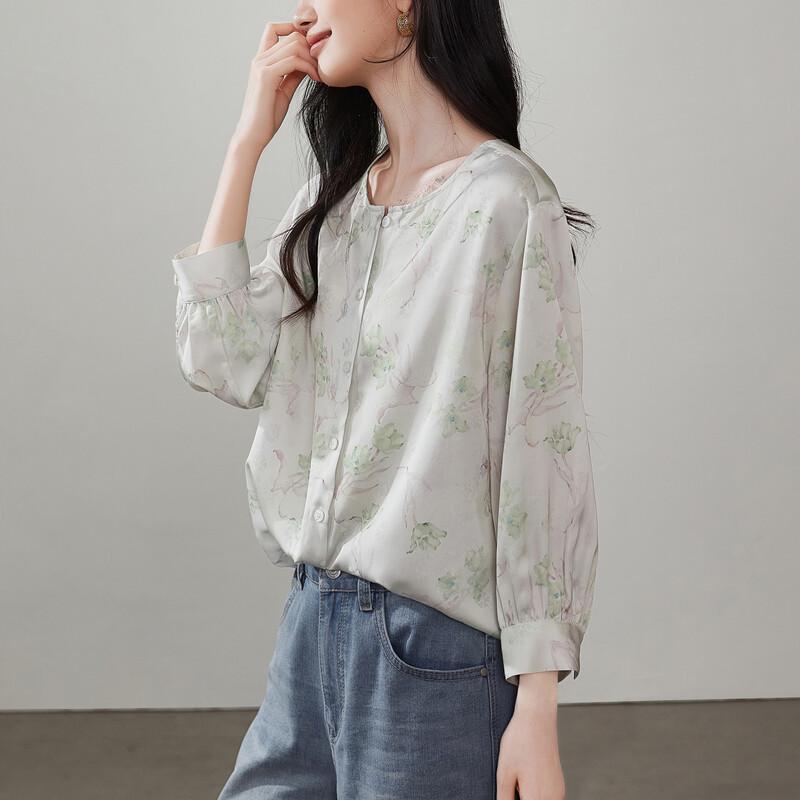SOFSIL Women s French Pastoral Printed Long-Sleeve Shirt M