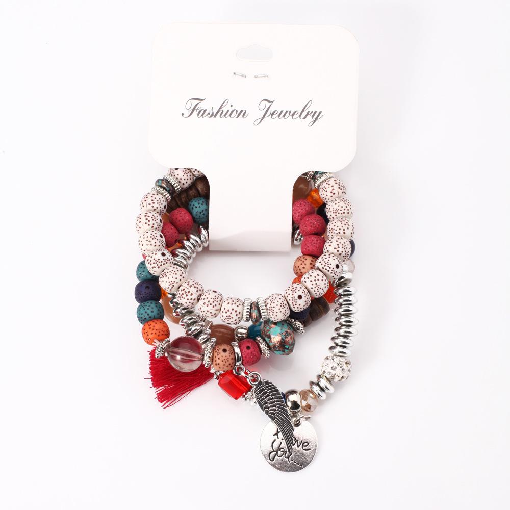LUXY MOON 4PC I Love You Naturstein Krystall Bohemia Perler Flerlags Armbånd Dame Smykker