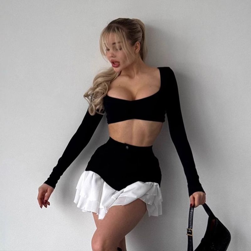 European and American Short Dress Patchwork Pleated Skirt High Waist Slimming Women's Bag Hip Gyaru Sexy Irregular Skirt Skirt