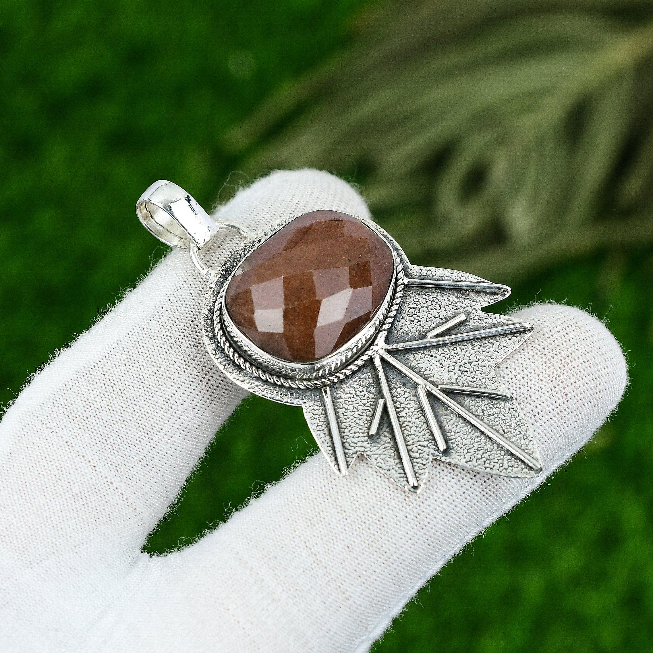 

Натуральный Камень Солнечный Камень Индийские Украшения Подвеска из Стерлингового Серебра 925 пробы для Женщин