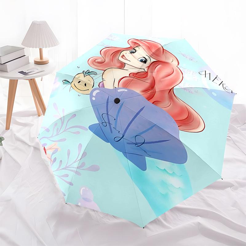 1pc Little Mermaid umbrella automatic open/close, 8-Rib Durable Frame, Compact Folding Design, Ideal Birthday/Holiday Gift 1170A