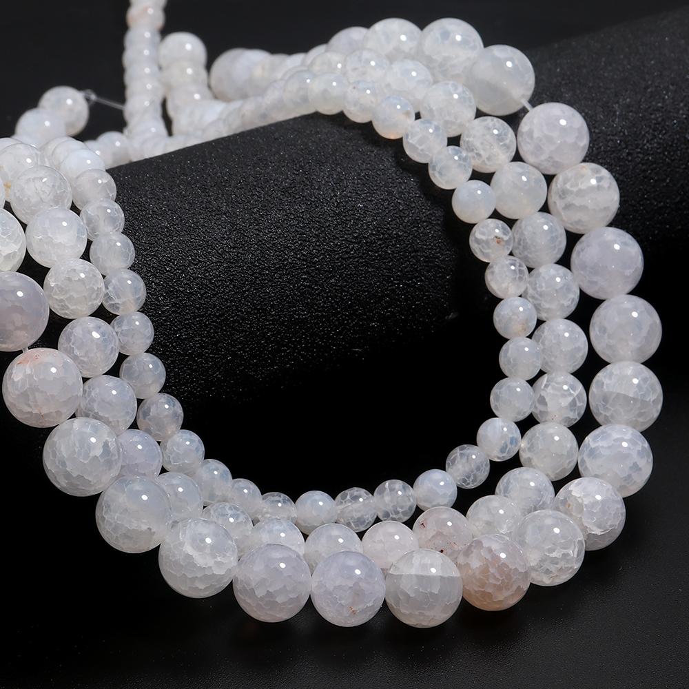 6 8 10mm Natural Agates Stone Beads White Ice Flower Round Loose Gemstone Bead For Jewelry Making DIY Necklace Bracelet Findings
