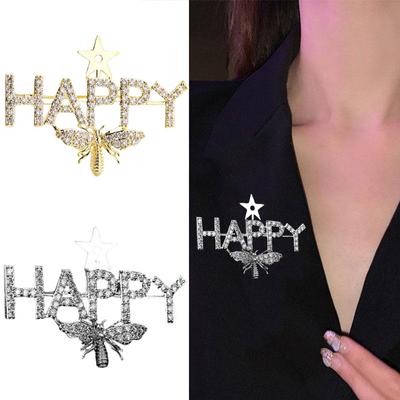 Delicate Luxury Zircon Brooch Pin for Women New Fashion Happy Letters Cute Bee Elegant Brooch Party Wedding Brooches Pin