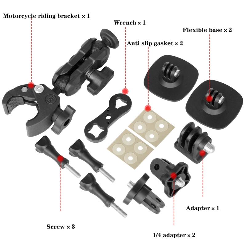 Motorcycle Rail Mount Clamp Convenient 360degree Round Mount for Action Cameras Phones On Bikes Easy To Install