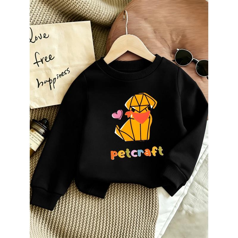 Cute Dog Print Girls' Spring Thin Round Neck Sweatshirt 0-3 Years Comfortable Outdoor Outfit Choice