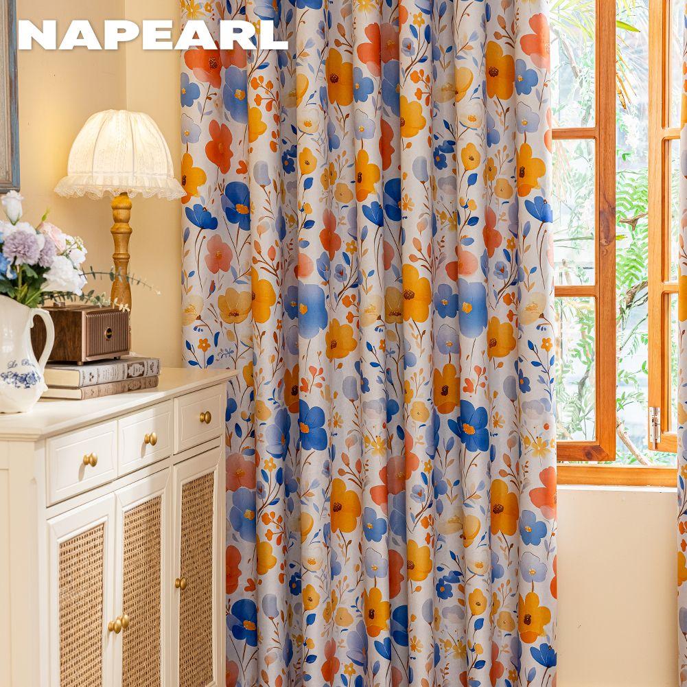1PC NAPEARL American Style Countryside Colored Printed Curtains 100% Blackout Curtains for Bedroom Living Room Balcony Window for Home Decor