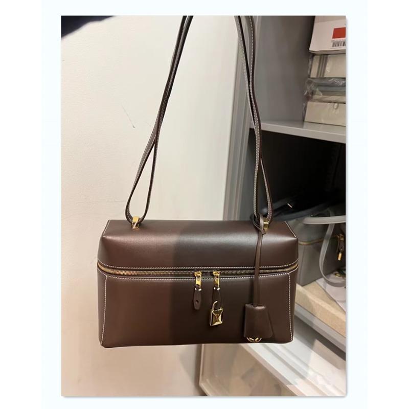Retro Cowhide Box Bag, Autumn and Winter New Lunch Box Bag, Casual Large-capacity Portable One-shoulder Oblique Span Bride Bag