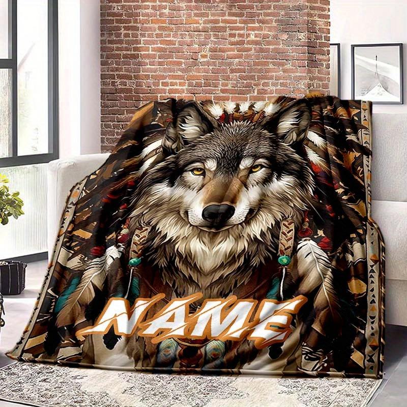 Wolf Feather Customize Your Name Blanket Used For Chair Office Sofa Bed Camping Soft And Warm Giving Friends And Relatives Birthday Graduation Gift