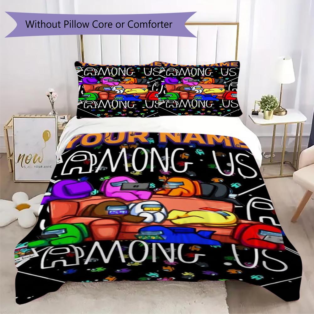 Custom Name Among us Pattern Bedding uilt Set uilt Cover Pillowcase Home Decoration Birthday Gift (1*duvet cover+2*pillowcase without core)