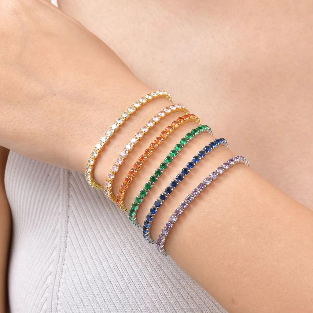 Adjustable Colorful Crystal Tennis Bracelet for Women High Quality 3mm Cubic Zircon Chain Bracelets Luxury Fashion Jewelry Gift