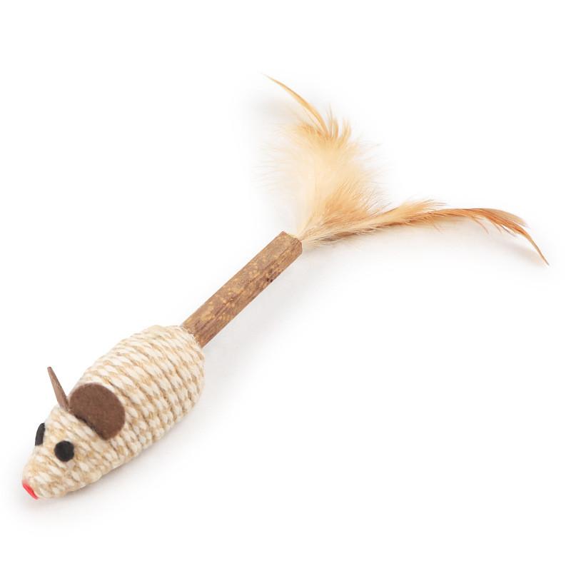 Pet Chew Toy With Feathered Mouse And Ball For Cats