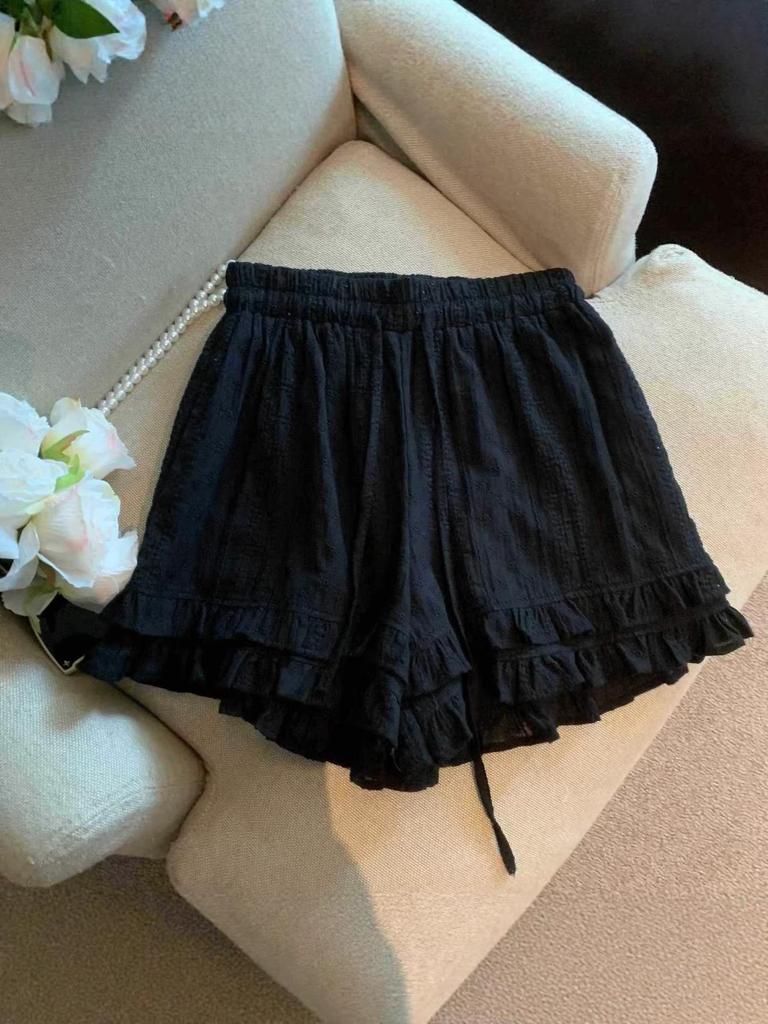 Women's French Lace Wide-Leg Pants: Spring/Summer Loose Fit, Casual & Stylish A-Line Layered Shorts