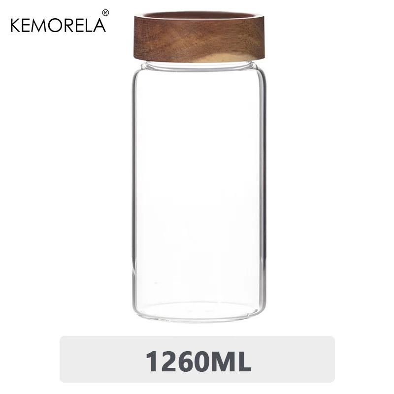 Domácí skleněné uzavíratelné dózy Dřevěné víčko Láhev Nádoby na potraviny Kávová zrna Čajová nádoba Kuchyňský organizér Dávkovač obilí