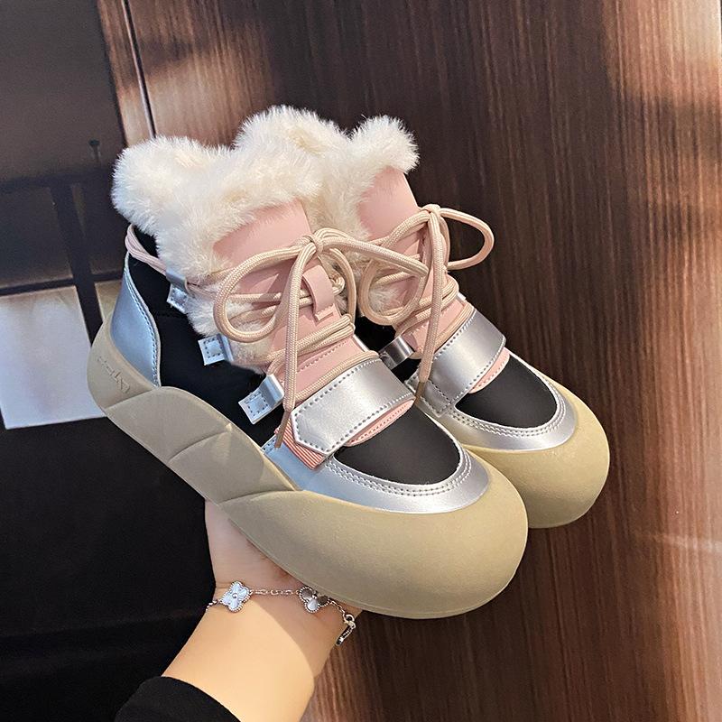 

Warm Women Platform Shoes Fur Flats Chelsea Ankle Boots Winter 2024Fashion New Zipper Boots Walking Short Plush Punk Snow Botas 40 чёрный