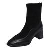 French cowhide thin boots high heel short boots women's autumn and winter new square head temperament Martin boots slim elastic boots