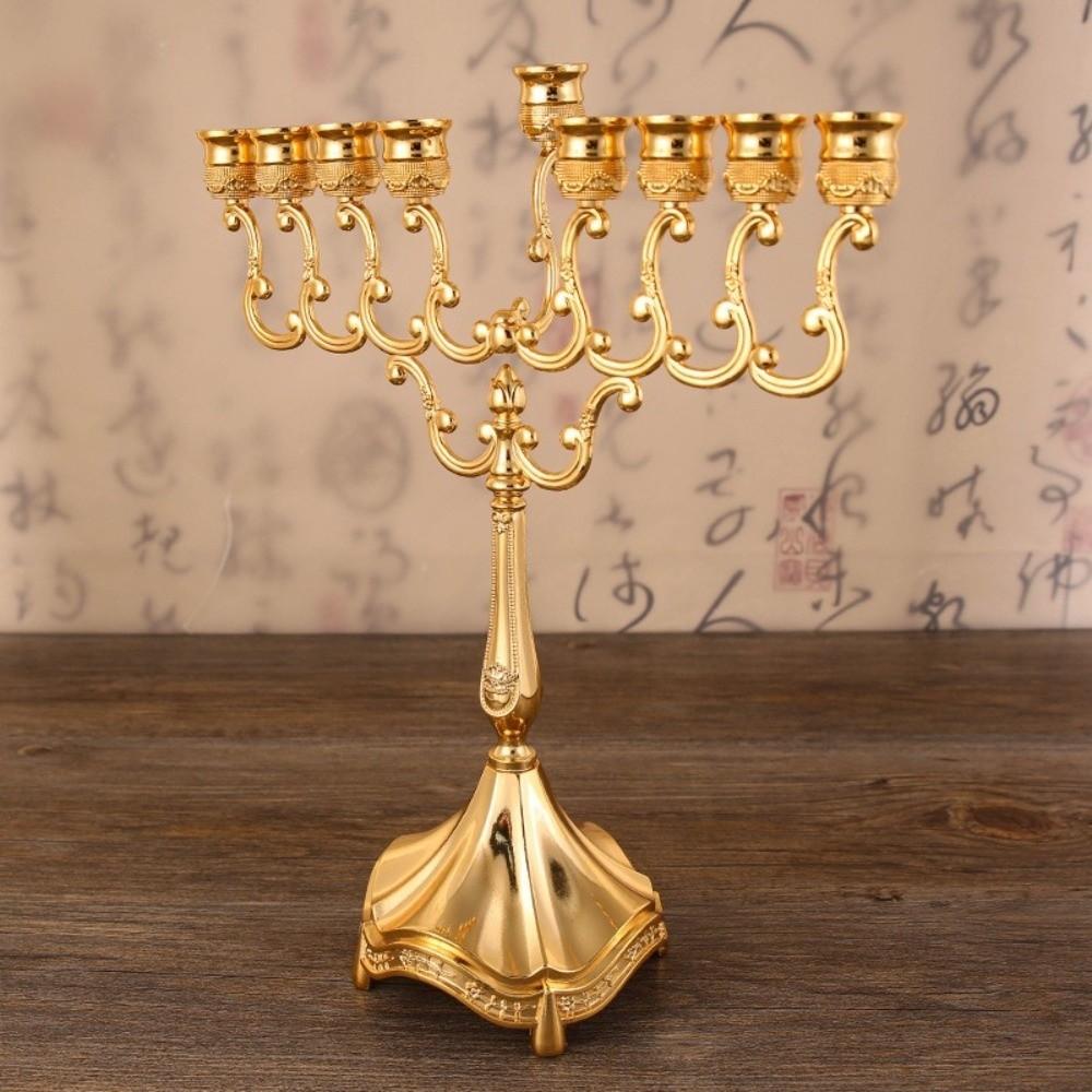 9 Branches Head Hanukkah Menorah Candle Stand Table Home Decor Tabletop Candle Holders Metal Hotel Props Candlestick Holder