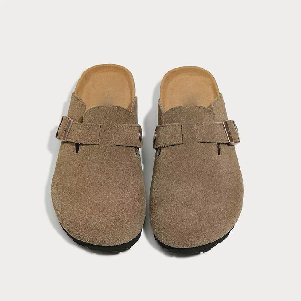 Модные женские замшевые тапочки-сабо с регулируемой пряжкой стелька для дома тапочки-сабо для отдыха на пляже сандалии с поддержкой свода стопы 35 хаки 3866₽