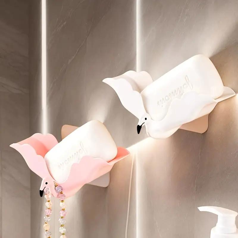 1PCS Household Multifunctional Flamingo Punch-free Soap Box Soap Box Drain Wall-mounted Creative Soap Box