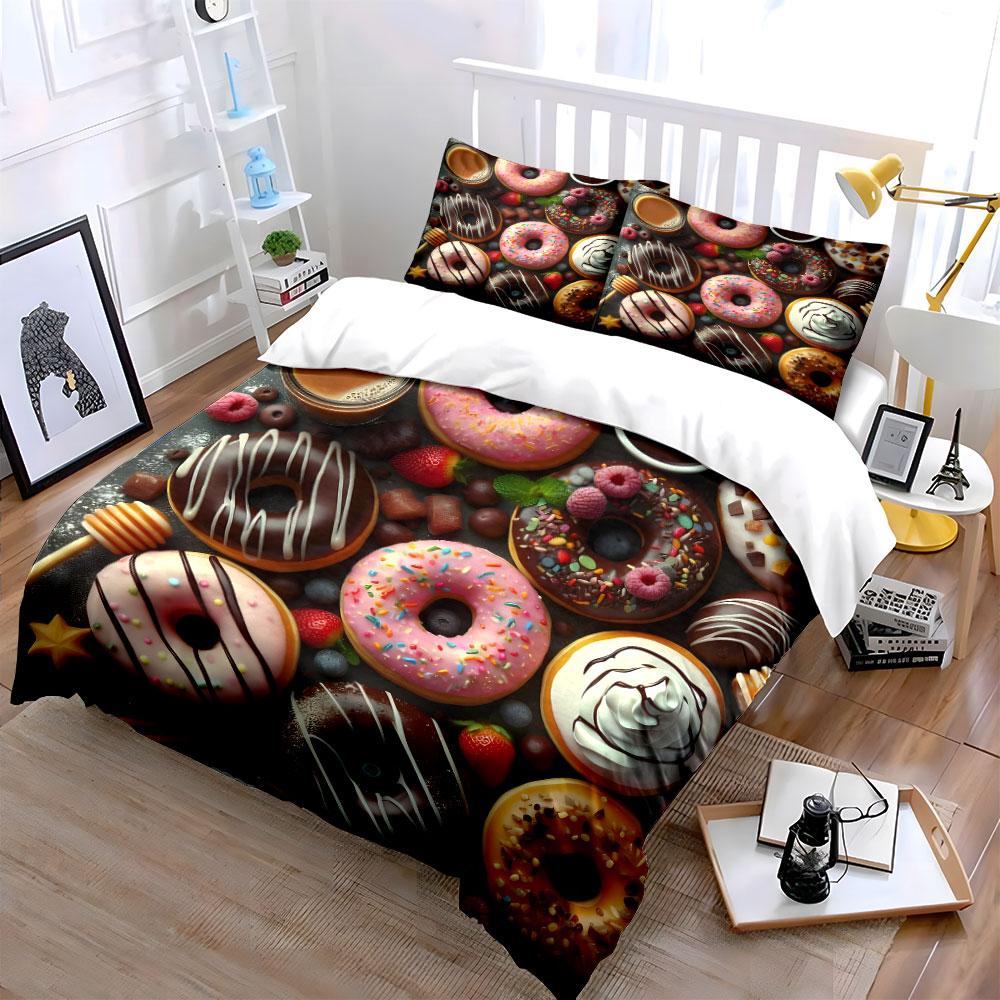 Colorful Donut Set Party Decor Multiple Sizes Kid'S And Adults' Bedroom Exquisite 3Pc Bedding Set, Gift