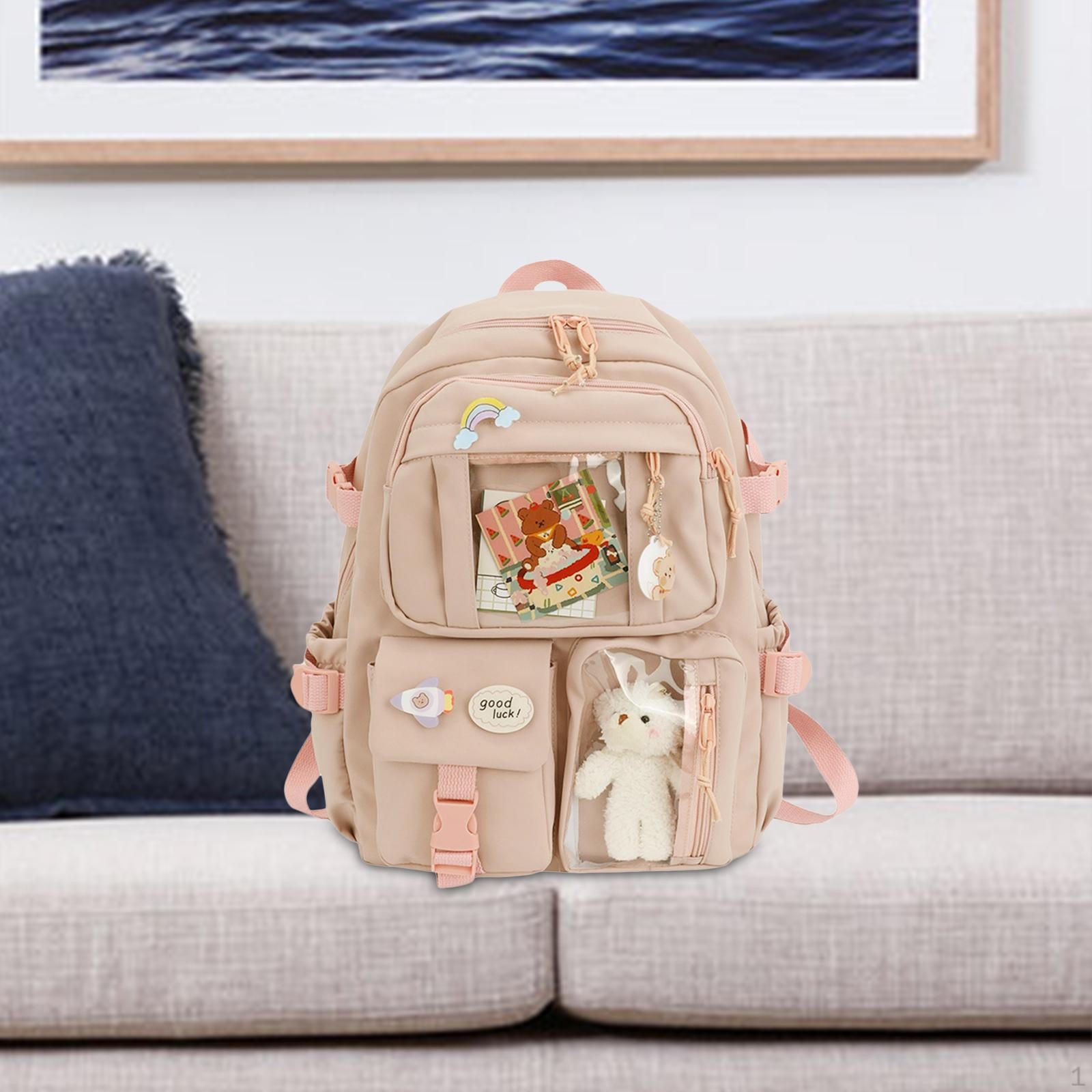 

Рюкзак для девочек и женщин с аксессуарами, милые школьные сумки для ноутбуков для колледжа розовый