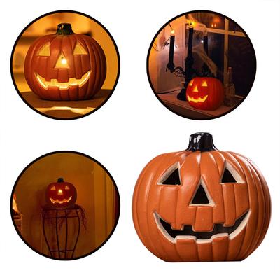 Halloween LED Pumpkin Lights Hollow Pumpkin Statue Lights Desktop Ornaments Halloween Scene Layout Props Home Party Decoration