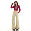 Women's Khaki Micro-Flared Jeans: Loose, Slimming, Straight-Leg, High Street Style for Autumn