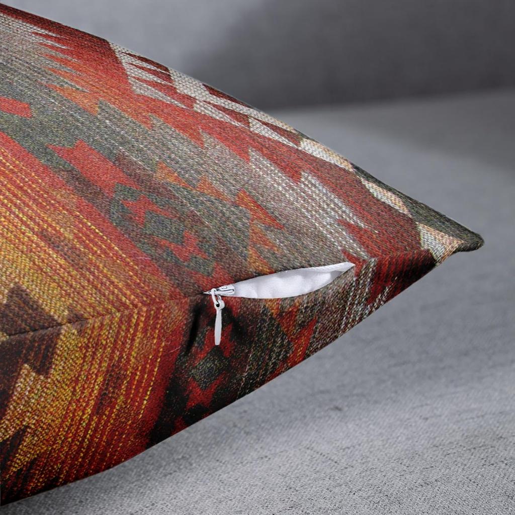 Emvency Set of 2 Aztec Throw Pillow Cover 18x18 Inches Decorative Pillowcase Navajo Orange Red Grey Tribal Decor Rectangle Pillow Cover with Hidden