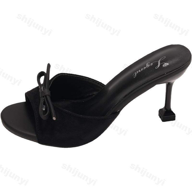 Fashion Elegant Bow Designed Casual Slippers for Women 2025 Summer New Open Toes Breathable Comfortable Sandals Slim Heel Beach Draggers