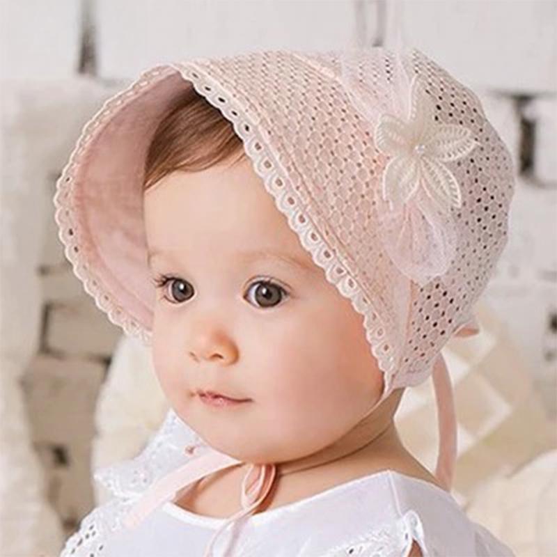 Spring Cap Summer Sweet Princess Hollo Cotton Bonnet Enfant Kids Flower Beanie Lace Floral Cap