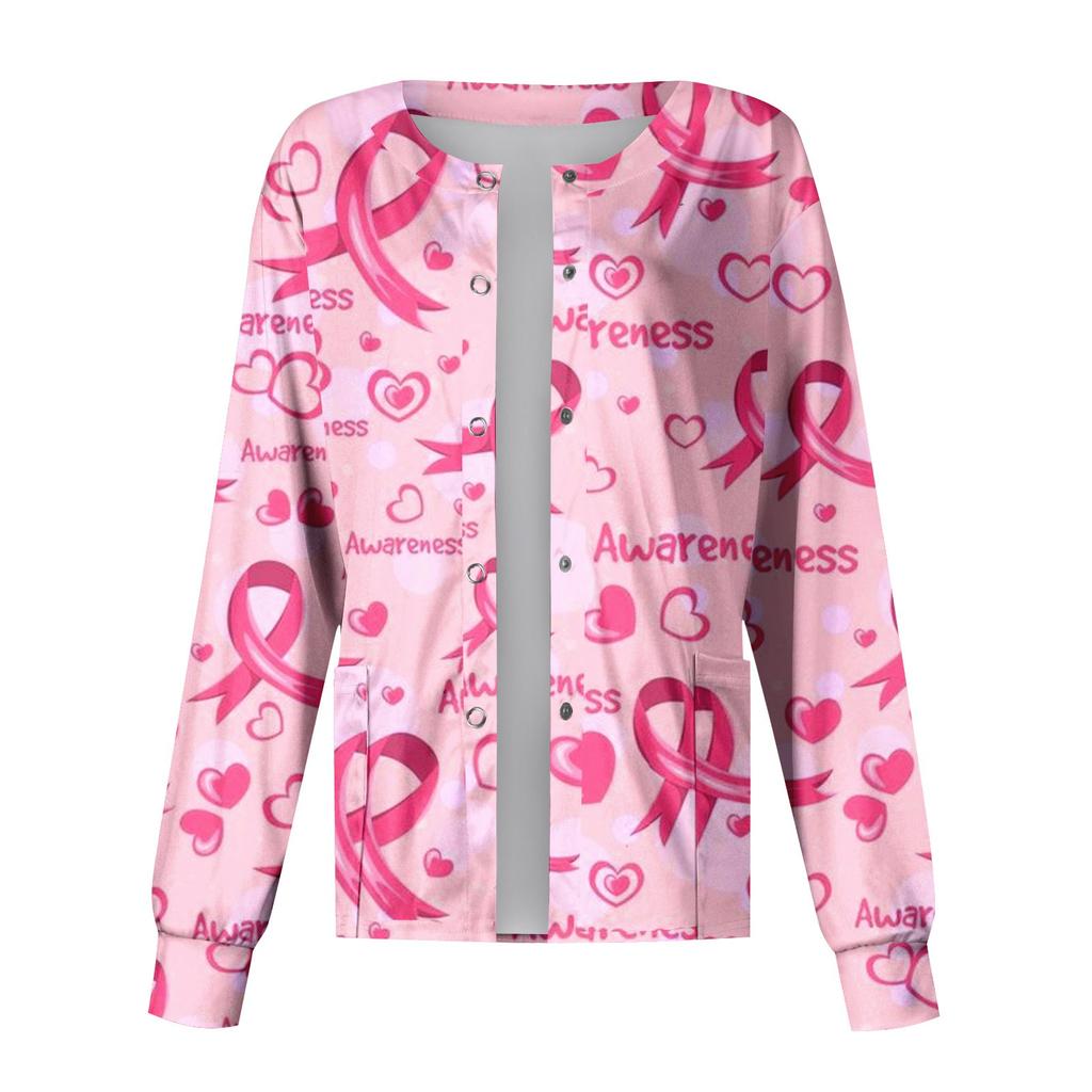 Kvinner langermet mønsterlomme Fungerer Halloween-trykk Stående krage Enkeltspent beskyttelsesoverall Cardigan jakke Topp