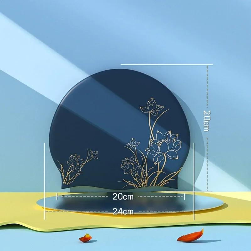 

Женская силиконовая шапочка для плавания водонепроницаемая прочная противоскользящая для длинных волос защита ушей стильный дизайн лотоса аксессуары для плавания синий
