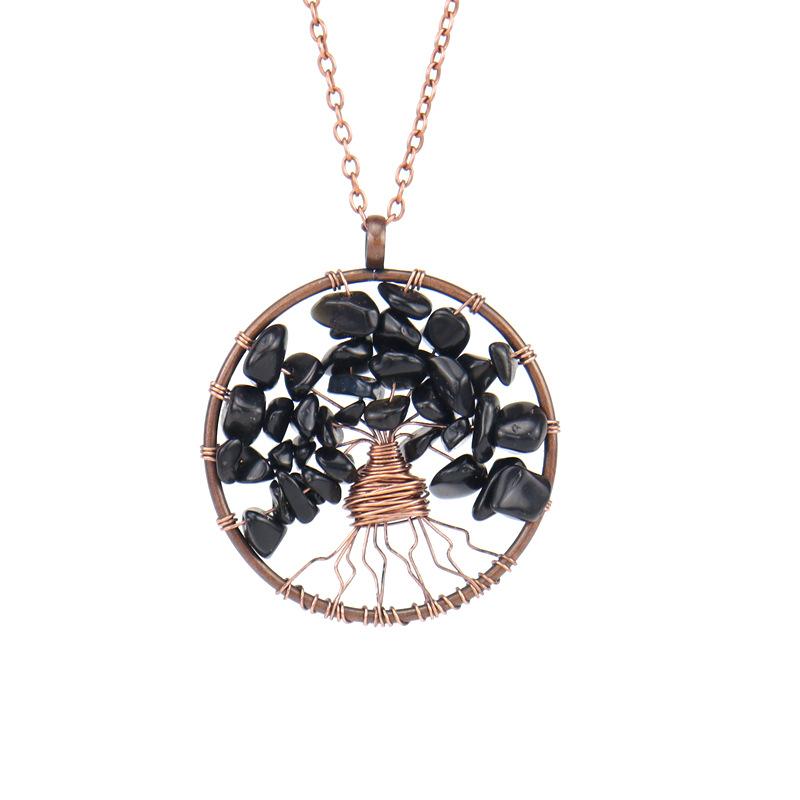 Ancient Red Copper Winding Natural Stone Crystal Tree Of Life Necklace Colorful Stone Necklace Jewelry N105