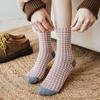 5 Pairs Women's Mid-tube Socks Sweet and Versatile Small Plaid Women's Pure Cotton Mid-waist Socks Japanese Retro Spring and Autumn Women's Socks