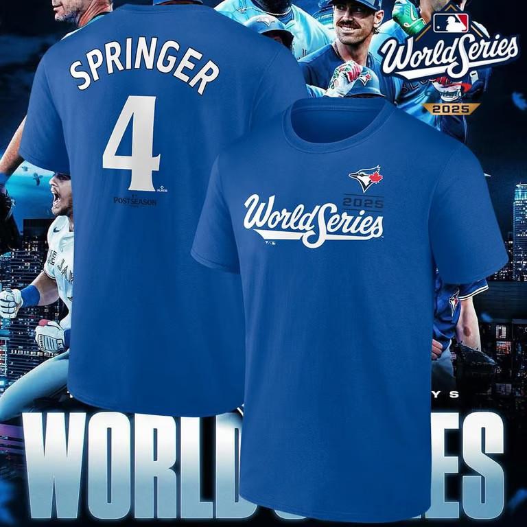 Унисекс футболка Springer Blue Jays 2025 Мировая серия с именем и номером S