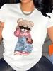 Cute Bear Print T-shirt Short Sleeve Crew Neck Casual Top For & Spring Wo T Shirt Female Tops
