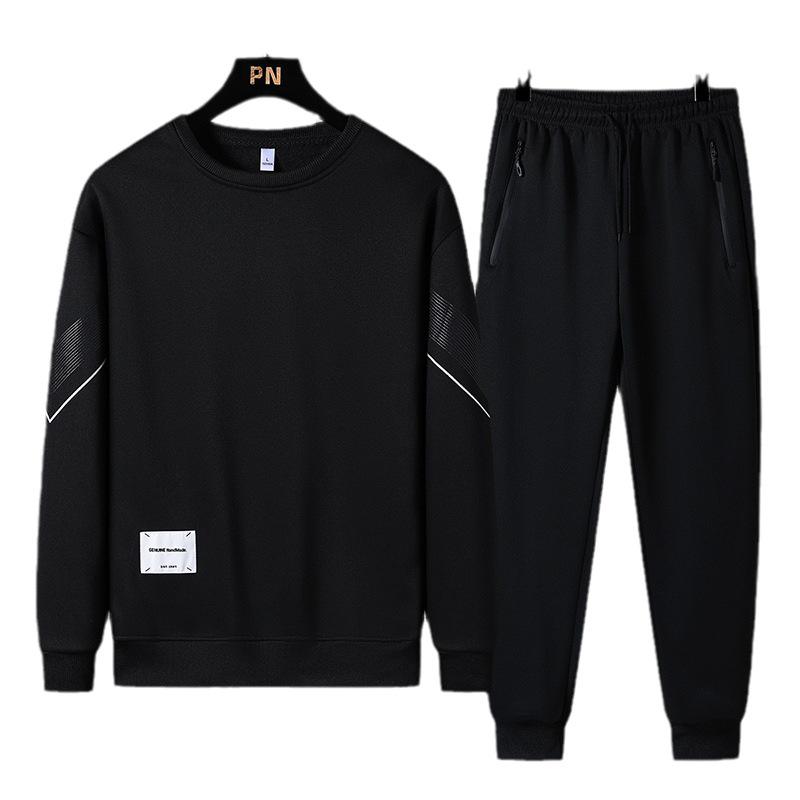 Men's 2024 Spring/Autumn Casual Sports Suit: Round Neck Sweatshirt Set with Plus Velvet