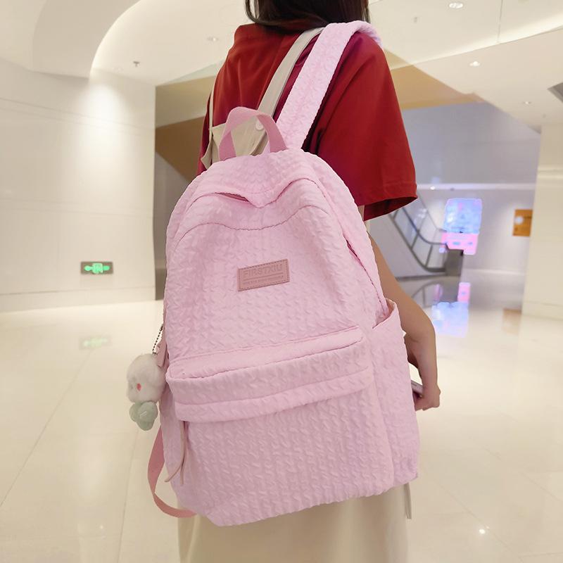 Schoolbag Korean Version of Junior High School Schoolbag Women's Solid Color Versatile Large-capacity Backpack Girl Small Fresh Travel Lightweight