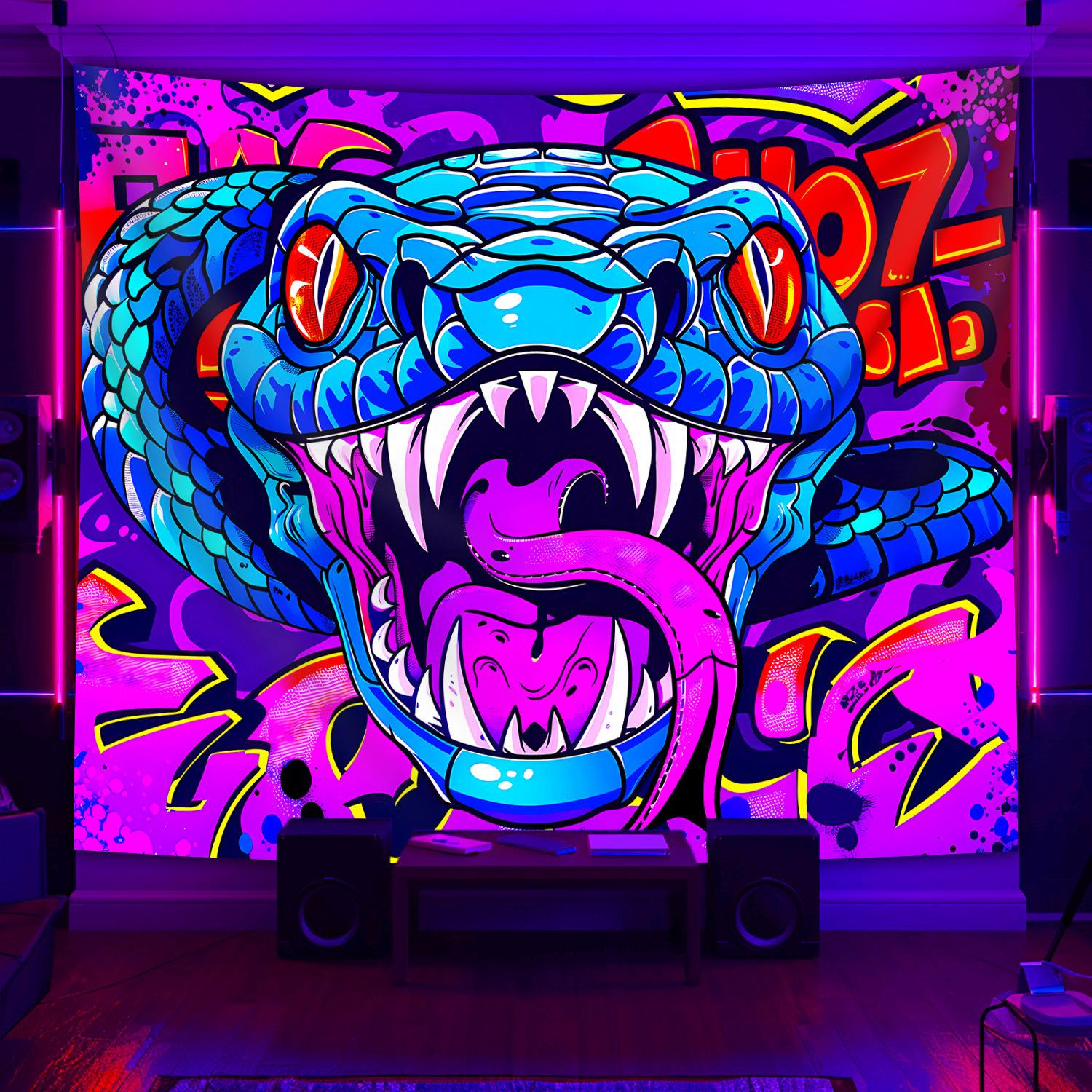 

VIKAMA Street-Cool Graffiti Tapestry Blue Snake Waterproof Gaming Room Music Studio Trendy Play Room Decor 40X60CM(1.3X2FT